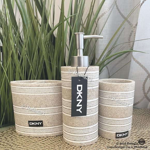 DKNY Soap Pump, Toothbrush Holder, Tumbler Bathroom Accessory 3Pc Set Sand Tan - Picture 6 of 16